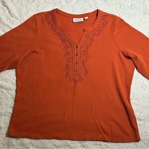 Coldwater Creek Burnt Orange Embroidered Blouse